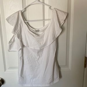 White ruffled asymmetrical J. Crew shirt